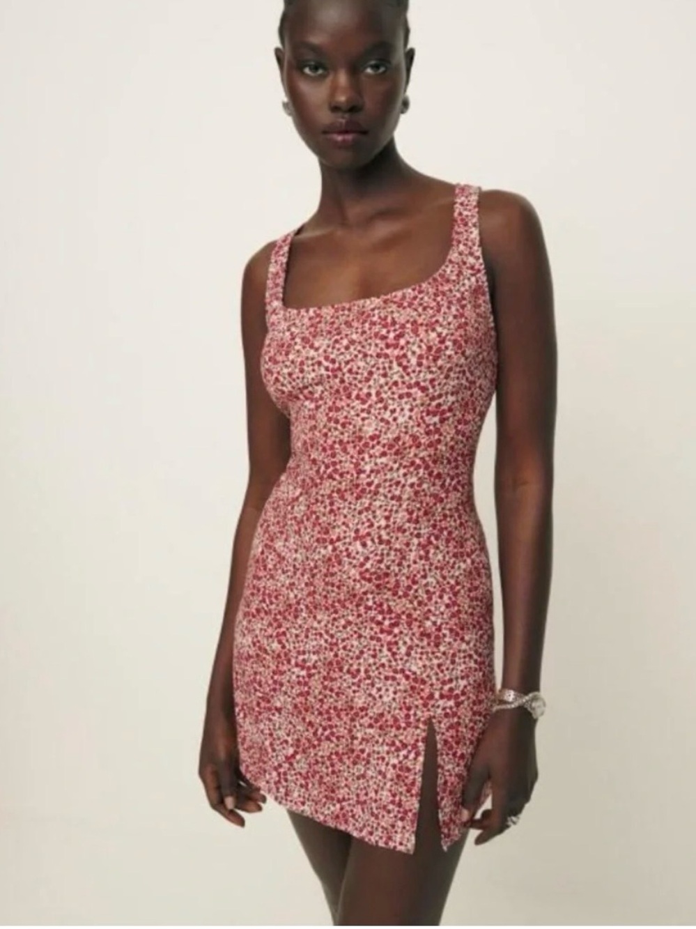 Reformation Noha Floral Square Neck Mini Dress (2 Petite)